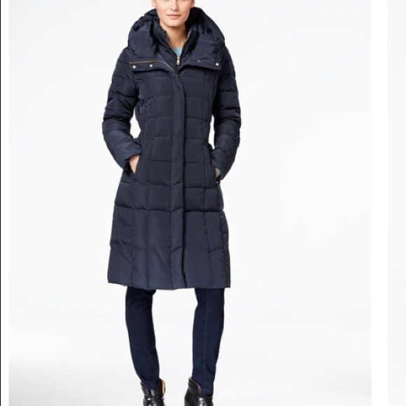 Cole Haan hooded puffer coat with gold hardware long puffer jacket size small - Picture 2 of 7